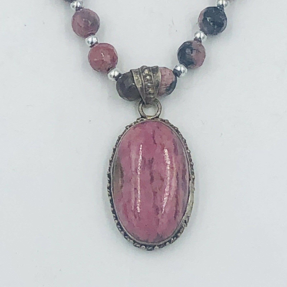 Sterling Silver pink Rhodondite pendant Faceted Bead Necklace Artisan - Picture 8 of 12